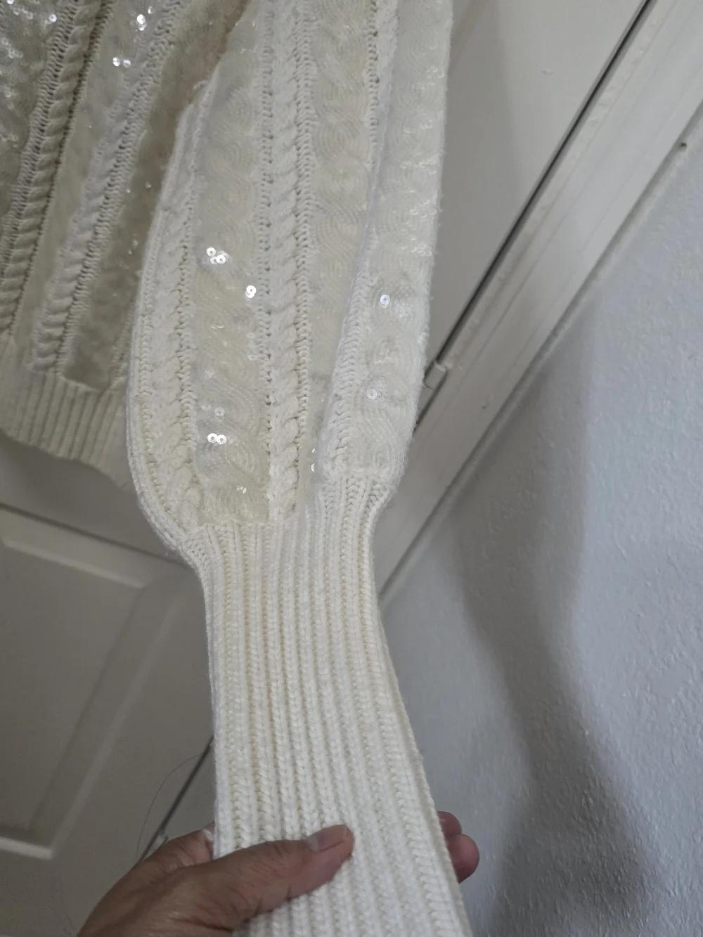 Veronica Beard Cream Sequin Cable-Knit Sweater